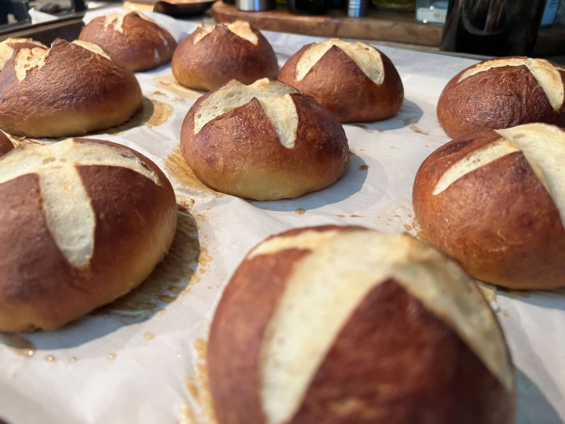 Pretzel burger buns