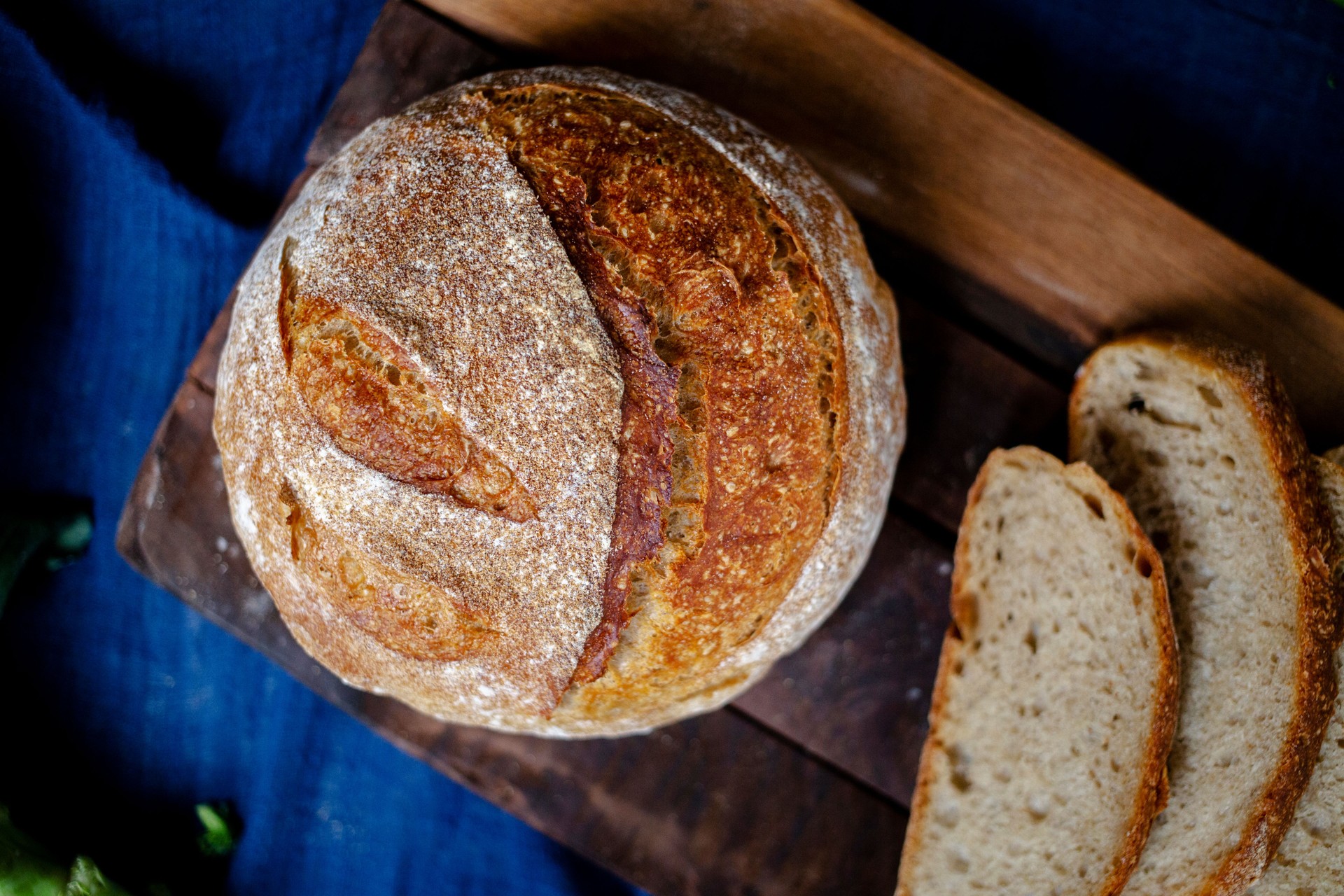 artisan rye bread on table